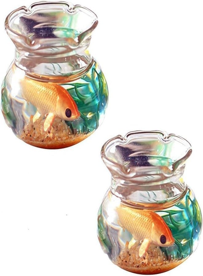 Sluswallow 2Pcs Miniature Fish Tank Toy Mini Round Fish Bowls Resin Goldfish Grass for Dollhouse Desktop Craft Project Decor,Mini Fish Bowl,Dollhouse Accessories,Dollhouses Décor - Image 1